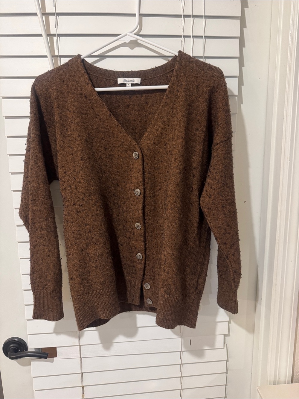 Madewell Brown V-Neck Button Cardigan Sweater. Unique texture with black threads